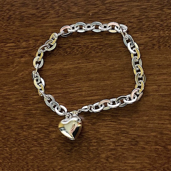 Sterling Silver Heart Charm Chain Link Bracelet - Picture 6 of 15